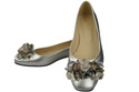 Damen Silber Pumps mit Kristallen flach Naturleder 216 ElitaBut