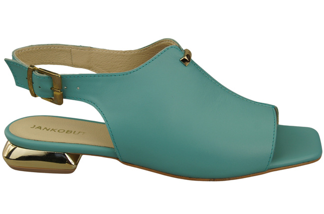 Bequeme Frauenschuhe Sandalen Türkis Flacher Goldabsatz Naturleder 207 ElitaBut