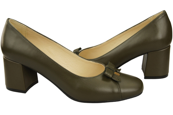 Damen Pumps mit Schleife Olive Naturleder und niedrigem Absatz 203 ElitaBut