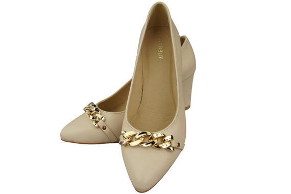 Klassische Frauen Beige Naturleder Schuhe mit Gold Ornament Kette 200 ElitaBut