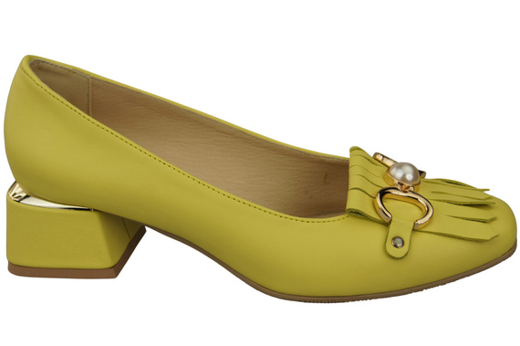 Damenschuhe Pumps mit Fransen verziert, Zitrone, Naturleder 195 ElitaBut