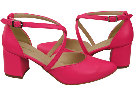 Elegante Neon Rosa Ledersandalen mit offener Seite und stabilem Absatz 218 ElitaBut
