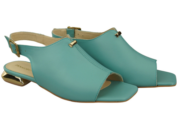 Bequeme Frauenschuhe Sandalen Türkis Flacher Goldabsatz Naturleder 207 ElitaBut