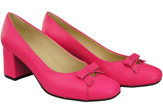 Damen Pumps mit Schleife Neon Rosa Naturleder und niedrigem Absatz 203 ElitaBut
