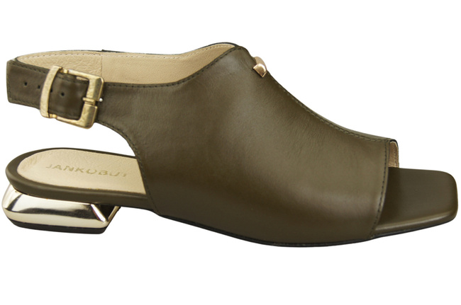 Bequeme Frauenschuhe Sandalen Olive Flacher Goldabsatz Naturleder 207 ElitaBut