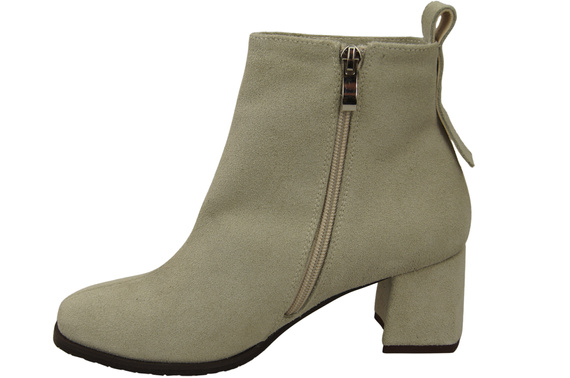 Damen Stiefeletten Beige aus Veloursleder, stabiler Blockabsatz, Reißverschluss 224 ElitaBut