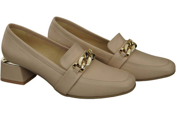 Damenschuhe mit Zierkette Pumps Mokassins Naturleder 193 Cappuccino Bright ElitaBut