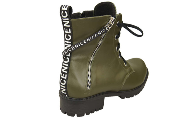 Schuhe Damen-Stiefeletten mit der Aufschrift NICE, Naturleder, Oliv 173 von ElitaBut