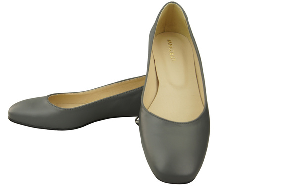 Flache Frauen Schuhe Aschgrau Dekorative Ferse Naturleder 209 ElitaBut