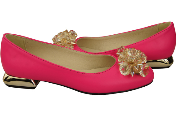 Damen Neon Rosa Pumps mit Kristallen flach Naturleder 216 ElitaBut