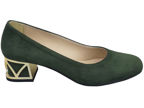 Bequeme Damenschuhe Khaki Pumps mit dekorativem Absatz Natürliches Wildleder 219 von ElitaBut