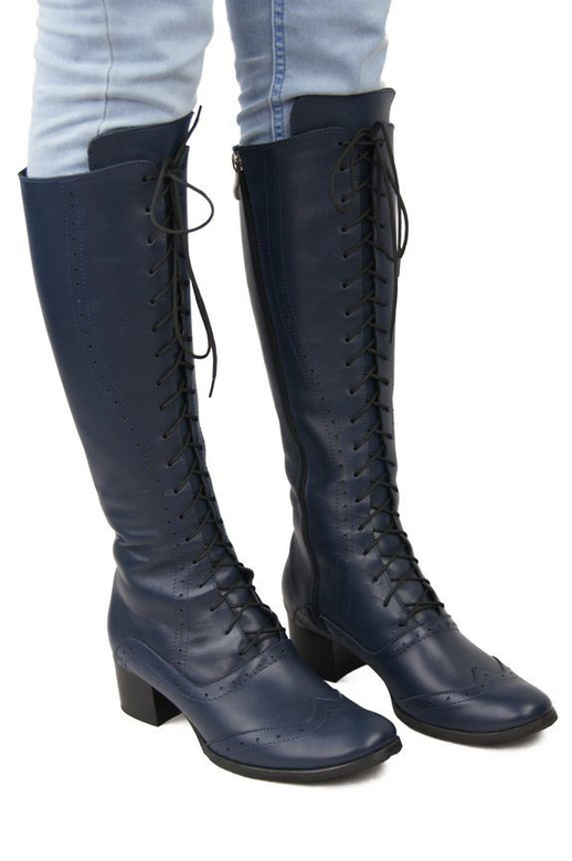 Damenschuhe Schnürstiefel, Naturleder, Marineblau 595 ElitaBut