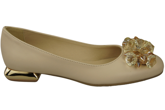 Damen Beige Pumps mit Kristallen flach Naturleder 216 ElitaBut