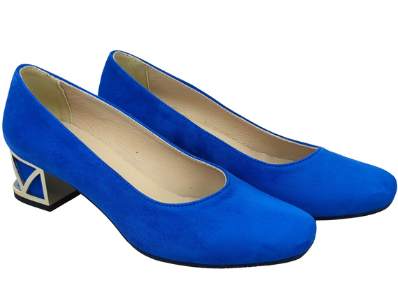 Bequeme Damenschuhe Azurblau Pumps mit dekorativem Absatz Natürliches Wildleder 219 von ElitaBut