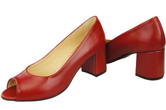 Damenschuhe PEEP TOE Pumps aus rotem Naturleder mit beschichtetem Absatz 192 ElitaBut