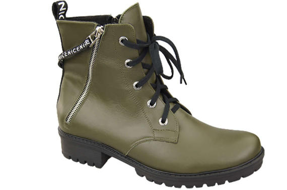 Schuhe Damen-Stiefeletten mit der Aufschrift NICE, Naturleder, Oliv 173 von ElitaBut