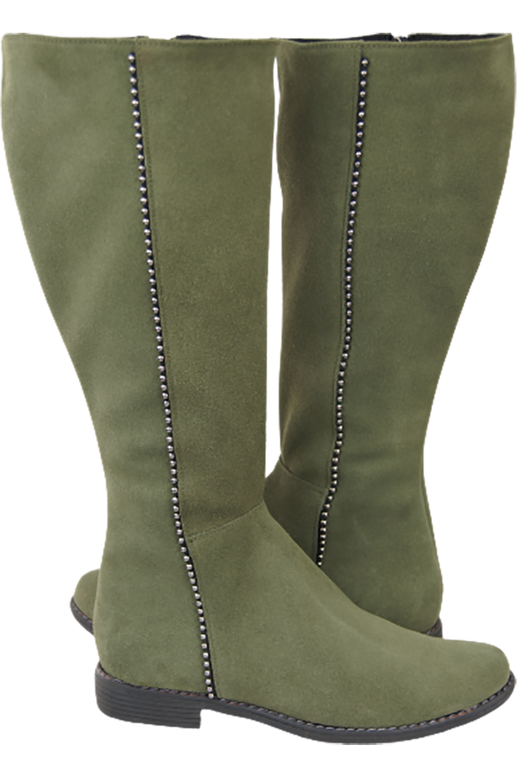 Schuhe Damenstiefel, Naturleder, Velour 153, Flaschengrün, ElitaBut