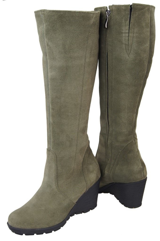 Schuhe Damenstiefel Wedge, natürliches Veloursleder 745 Bottle Green ElitaBut