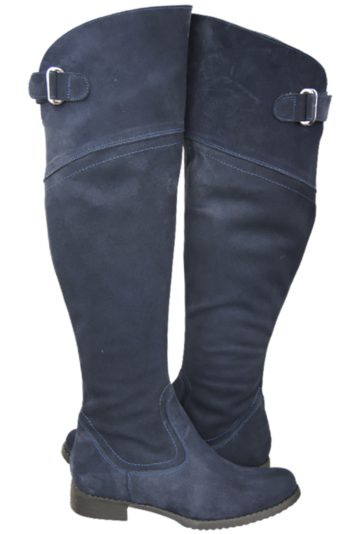 Schuhe Damenstiefel Stiefel Overknee-Stiefel, Naturleder, Velours, Marineblau 154 ElitaBut