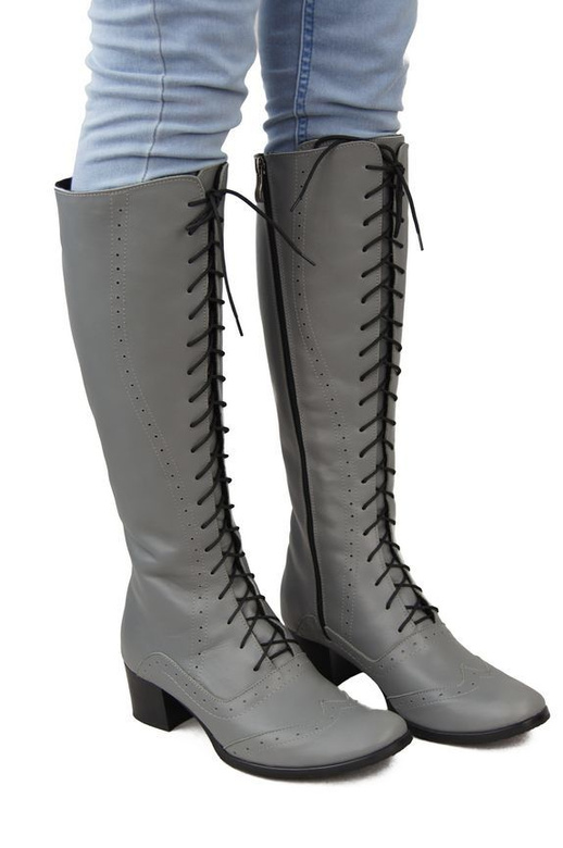 Damenschuhe Schnürstiefel, Naturleder, Grau 595 ElitaBut
