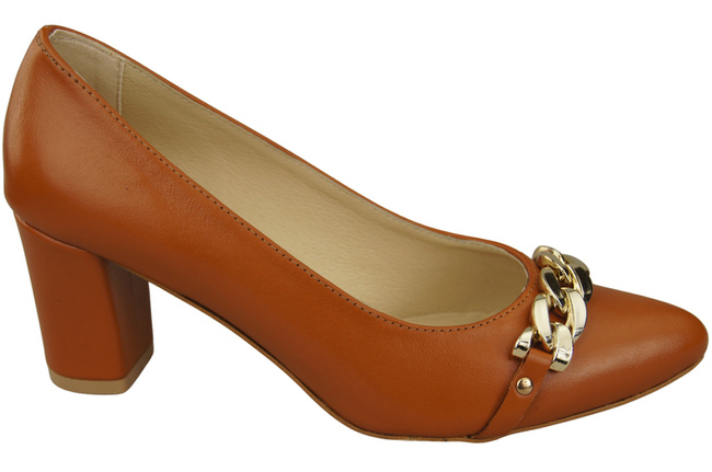 Klassische Frauen rostbraun Naturleder Schuhe mit Gold Ornament Kette 200 ElitaBut