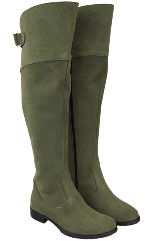 Schuhe Damenstiefel Stiefel Overknee-Stiefel, Naturleder, Velours, Flaschengrün 154 ElitaBut