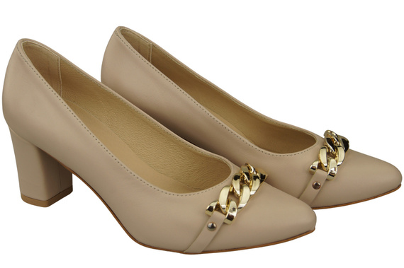 Klassische Frauen Cappuccino Blass Naturleder Schuhe mit Gold Ornament Kette 200 ElitaBut