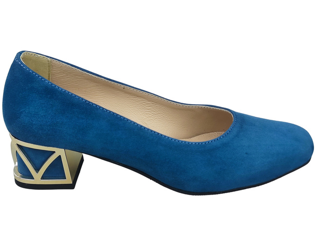 Bequeme Damenschuhe Blau Pumps mit dekorativem Absatz Natürliches Wildleder 219 von ElitaBut