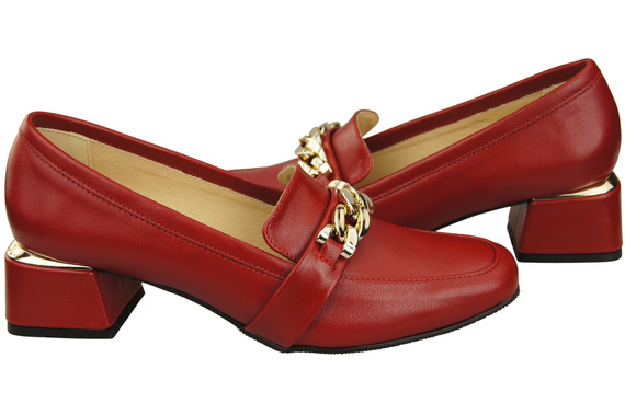 Damenschuhe mit Zierkette Pumps Mokassins Naturleder 193 Rot ElitaBut