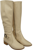 Damen-Lederstiefel Beige Gefüttert Offiziersstiefel, Flach 225 ElitaBut