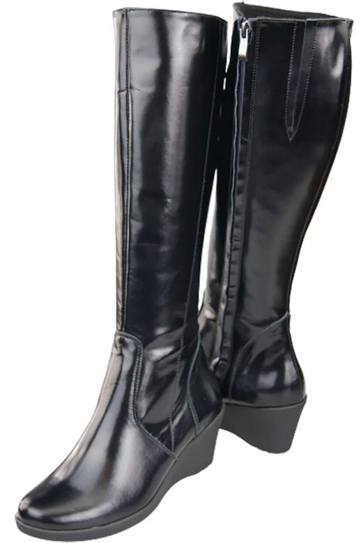 Schuhe Damen-Keilstiefel, Naturleder, Schwarz, Glänzend 177 ElitaBut