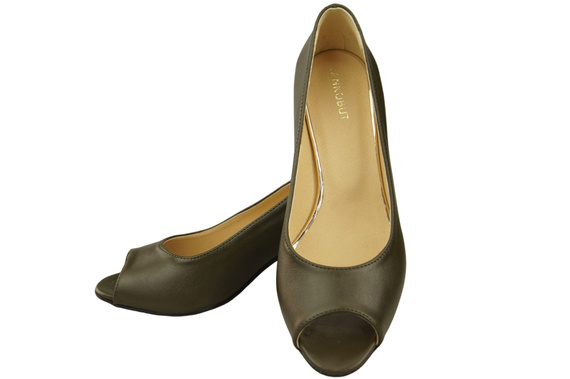Damenschuhe PEEP TOE Olive Pumps Naturleder mit beschichtetem Absatz 192 ElitaBut
