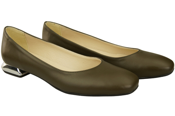 Flache Frauen Schuhe Olive Dekorative Ferse Naturleder 209 ElitaBut