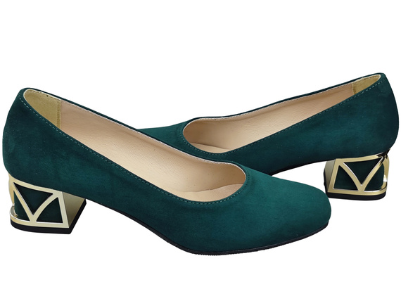 Bequeme Damenschuhe Grün Pumps mit dekorativem Absatz Natürliches Wildleder 219 von ElitaBut