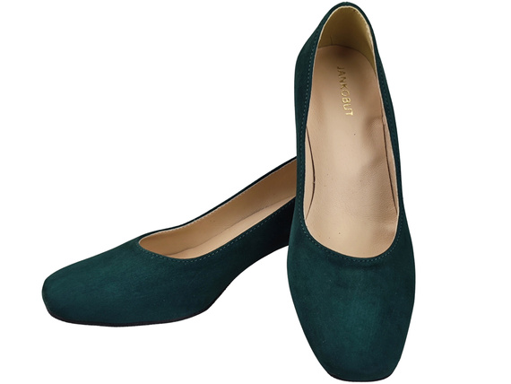 Bequeme Damenschuhe Grün Pumps mit dekorativem Absatz Natürliches Wildleder 219 von ElitaBut