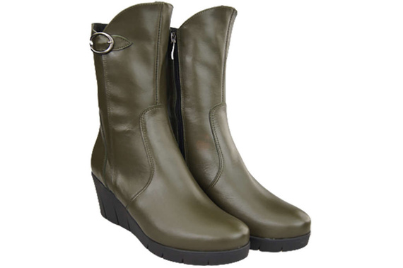 Damen-Keilstiefel, Naturleder, Olive 178 ElitaBut
