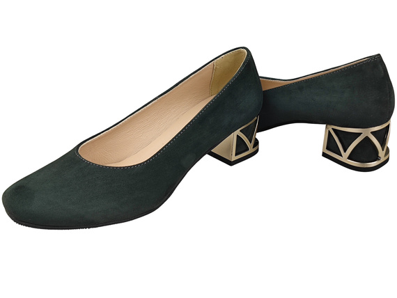 Bequeme Damenschuhe Graphit Pumps mit dekorativem Absatz Natürliches Wildleder 219 von ElitaBut