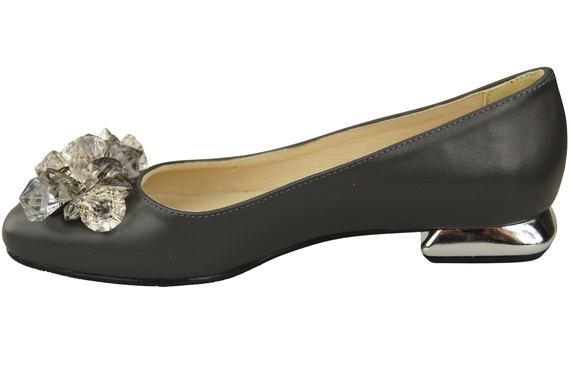 Damen Graphit Pumps mit Kristallen flach Naturleder 216 ElitaBut
