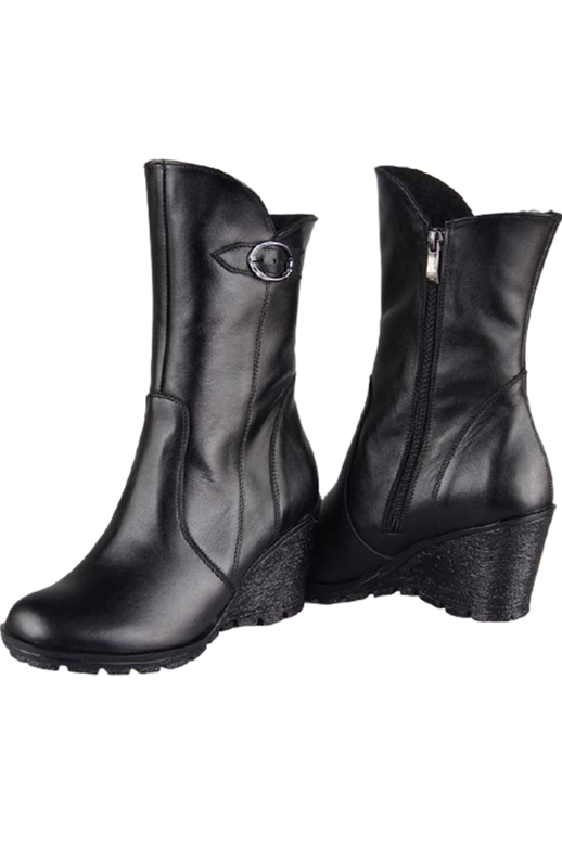 Damen-Keilstiefel, Naturleder, Schwarz 750 ElitaBut