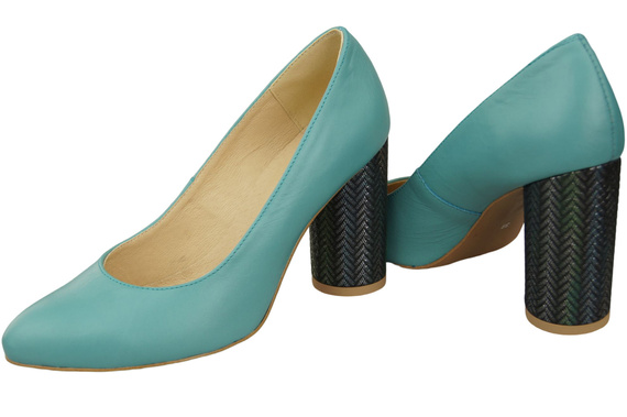 Damenschuhe Türkise Pumps Naturleder Bunter Zierabsatz 194 ElitaBut
