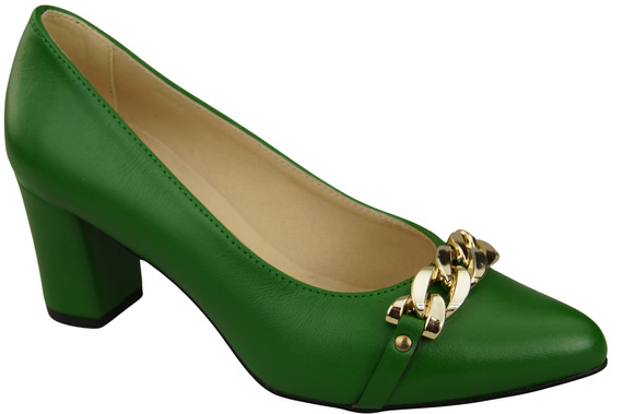 Klassische Frauen grünem Naturleder Schuhe mit Gold Ornament Kette 200 ElitaBut