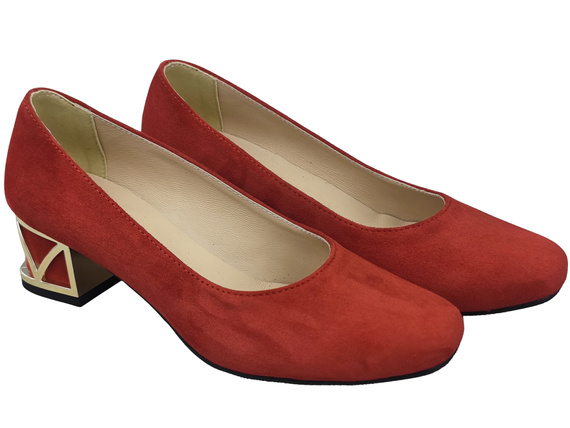 Bequeme Damenschuhe Rot Pumps mit dekorativem Absatz Natürliches Wildleder 219 von ElitaBut