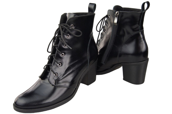 Winter-Schnürstiefel für Damen, Naturleder, Schwarz, Glänzend 188 von ElitaBut