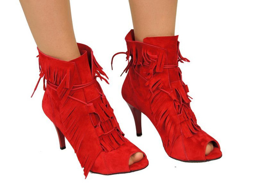 Damenschuhe Peep-Toe-Stiefeletten, natürliches Wildleder, Rot 964 ElitaBut