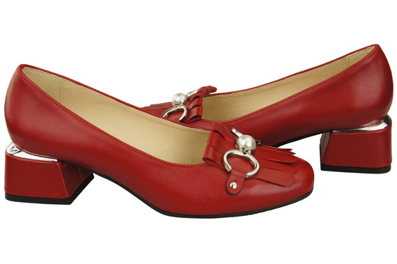 Damenschuhe Pumps mit Fransen verziert Rotes Naturleder 195 ElitaBut