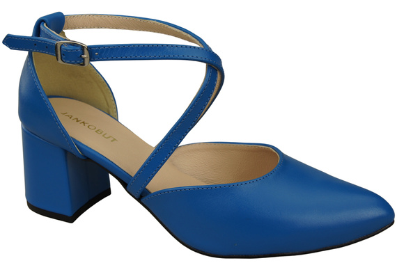 Elegante Blau Ledersandalen mit offener Seite und stabilem Absatz 218 ElitaBut