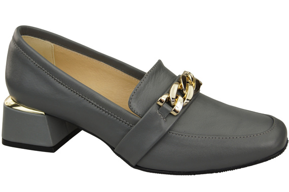 Damenschuhe mit Zierkette Pumps Mokassins Naturleder 193 Grau ElitaBut