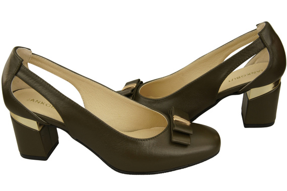 Schuhe Damen Olive Pumps aus Naturleder mit dekorativem Absatz 199 ElitaBut