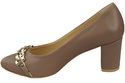 Klassische Frauen Cappuccino Dunkel Naturleder Schuhe mit Gold Ornament Kette 200 ElitaBut