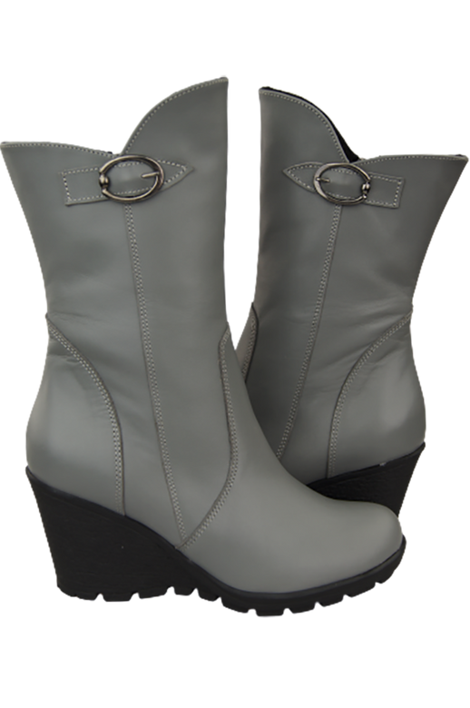 Damen-Keilstiefel, Naturleder, Grau 750 ElitaBut